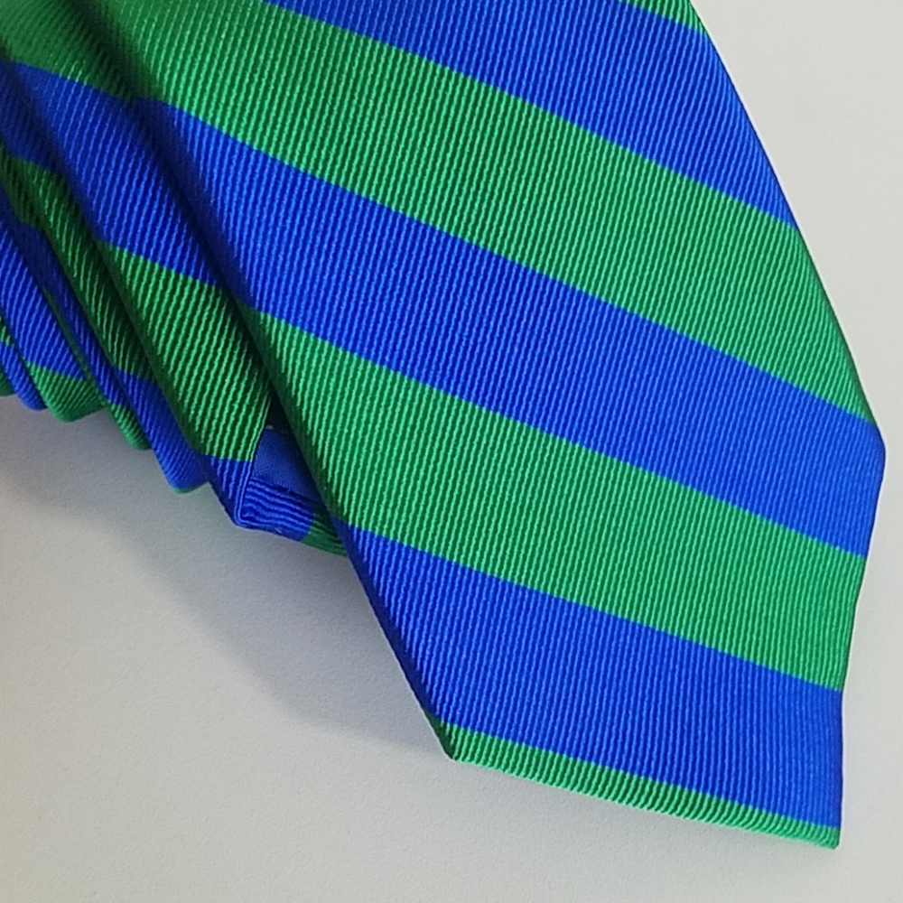 Bright green and blue silk tie